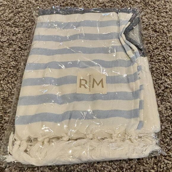 Rachel Miriam Positano Towel Sea Blue White Stripe - Picture 5 of 7